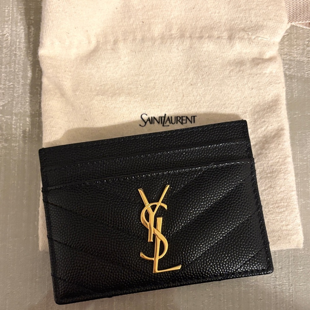 Saint Laurent Quilted Black Card Holder with Gold YSL Logo